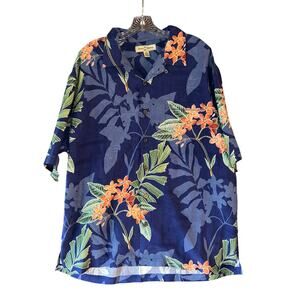 Tommy Bahama men's XL blue Floral silk Hawaiian short-sleeve button-up shirt